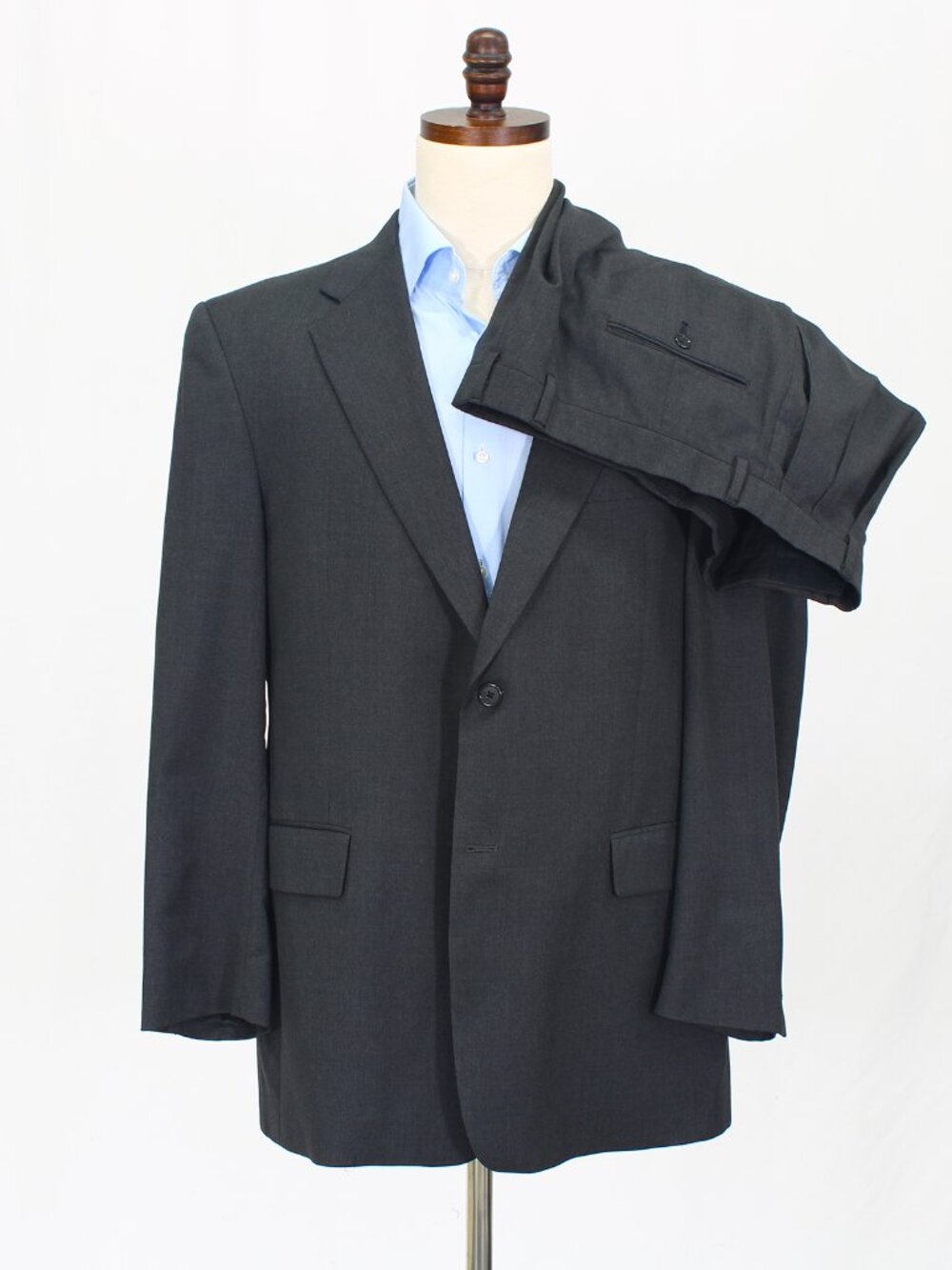 Hart Schaffner Marx 43R 38x29 Gray Full Suit 2-Button Solid R699
